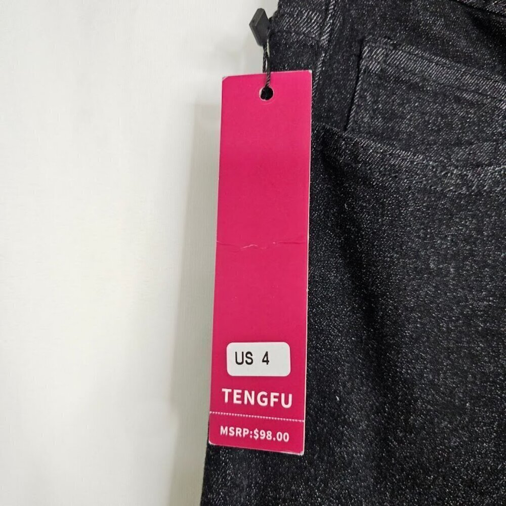 NWT Women's TENGFU Flare Leg Jeans size 4 BLACK High Rise Denim Bootcut Preppy - Picture 4 of 6